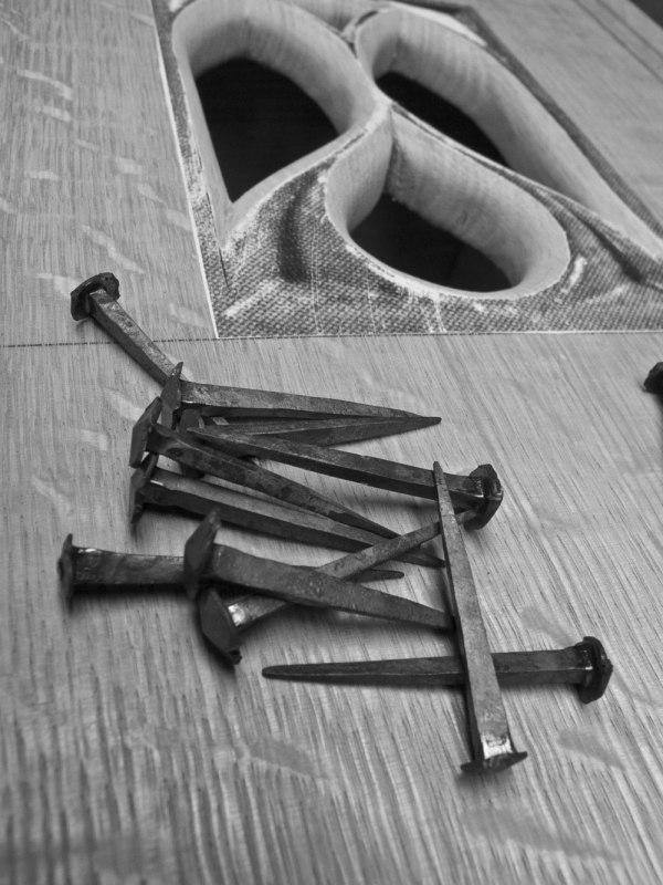 Blacksmith-made wrought nails.