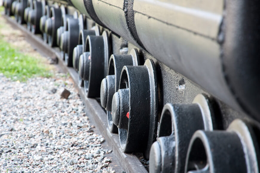 Heavy duty mining cart wheels on a track