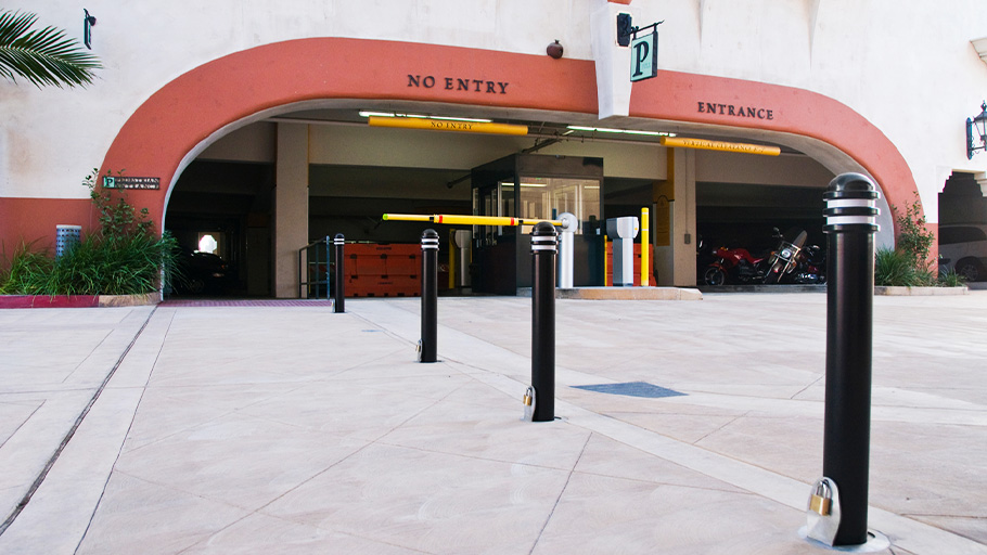 Reliance Foundry removable bollards creating a temporary barrier.