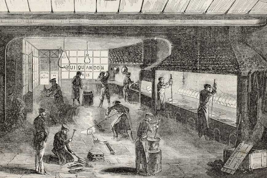 Antique illustration of a historic precious metals foundry in Paris