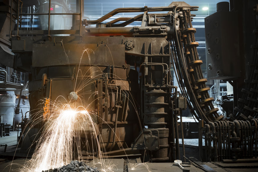 The back end of an electric arc furnace