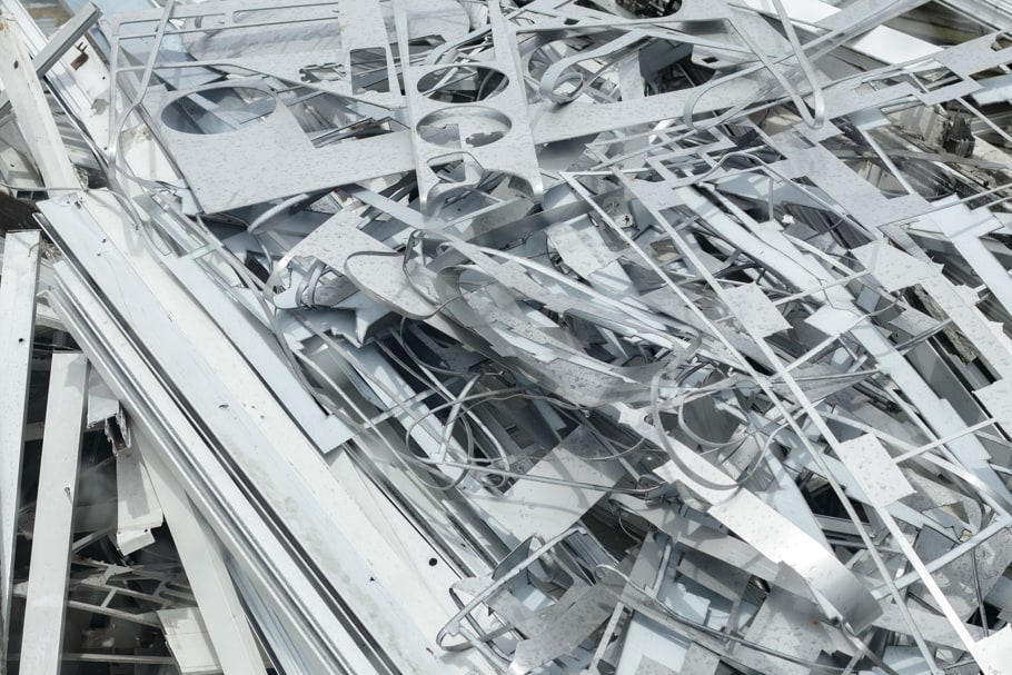 A pile of scrap aluminum at a recycling yard